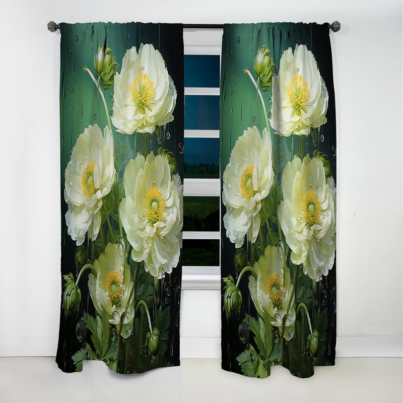 Green Buttercups Realistic Radiance I - Rideau occultant floral Buttercups - 1 panneau, L 52 po x L 95 po