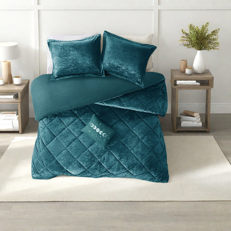 Ensembles de literie en velours luxueux, style glam bleu sarcelle en polyester pour la maison