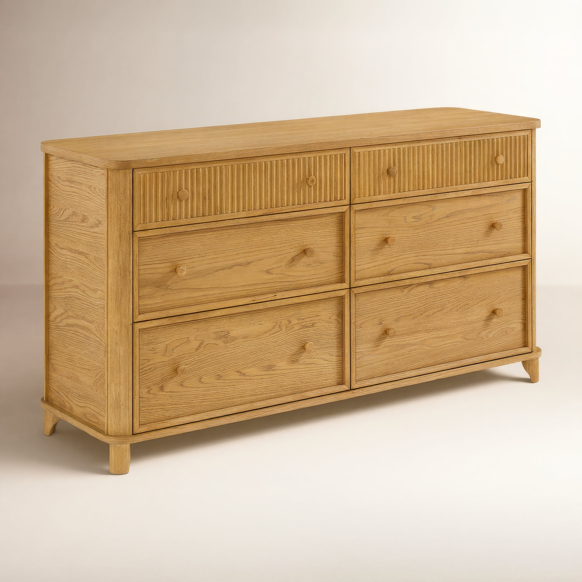 Kennedy 64" Wide Solid Wood 6-Drawer Double Dresser In Natural Oak