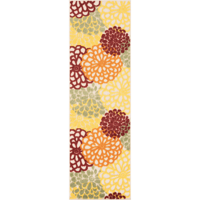 Shameekia Rectangle Shameekia Area Rug, Yellow/Red/Orange, Tapis de couloir 2 pi x 8 pi