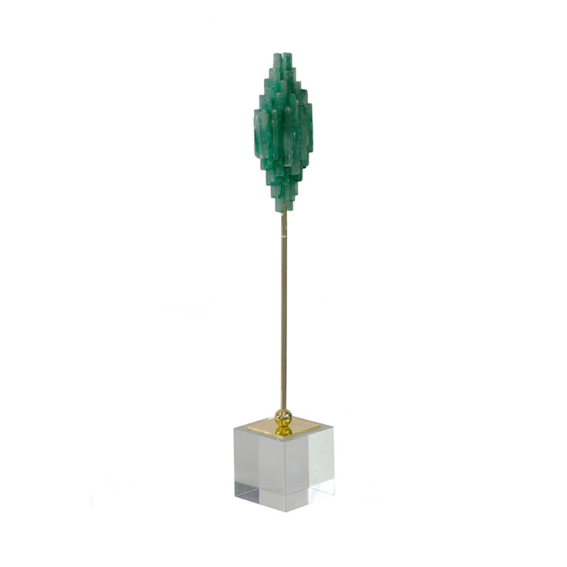 Sculpture décorative, base transparente, bijou flottant en marbre vert 19 po
