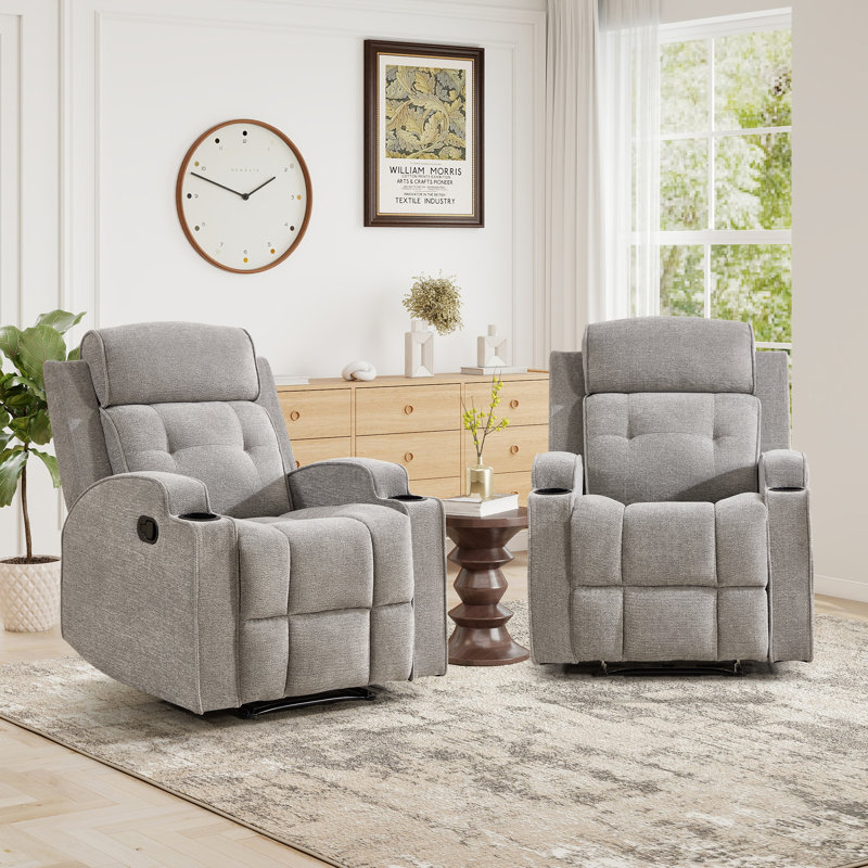 Fauteuil inclinable manuel de 31,5 po de largeur avec deux porte-gobelets et revêtement en microfibre douce (ensemble de 2)
