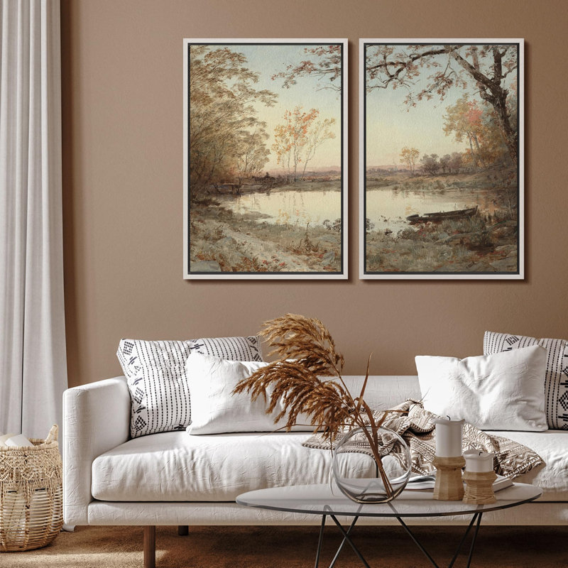 «Autumn Whispers», 2 pièces sur toile, H 36 po x l 48 po, Blanc