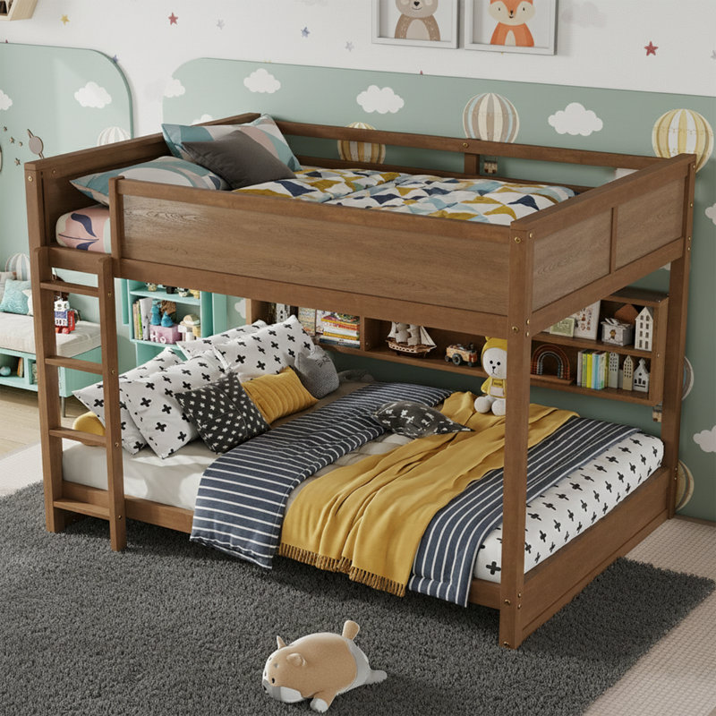   Lit superposé double 84 po avec station de charge USB, structure de lit robuste en bois massif avec 6 armoires de rangement 84 po