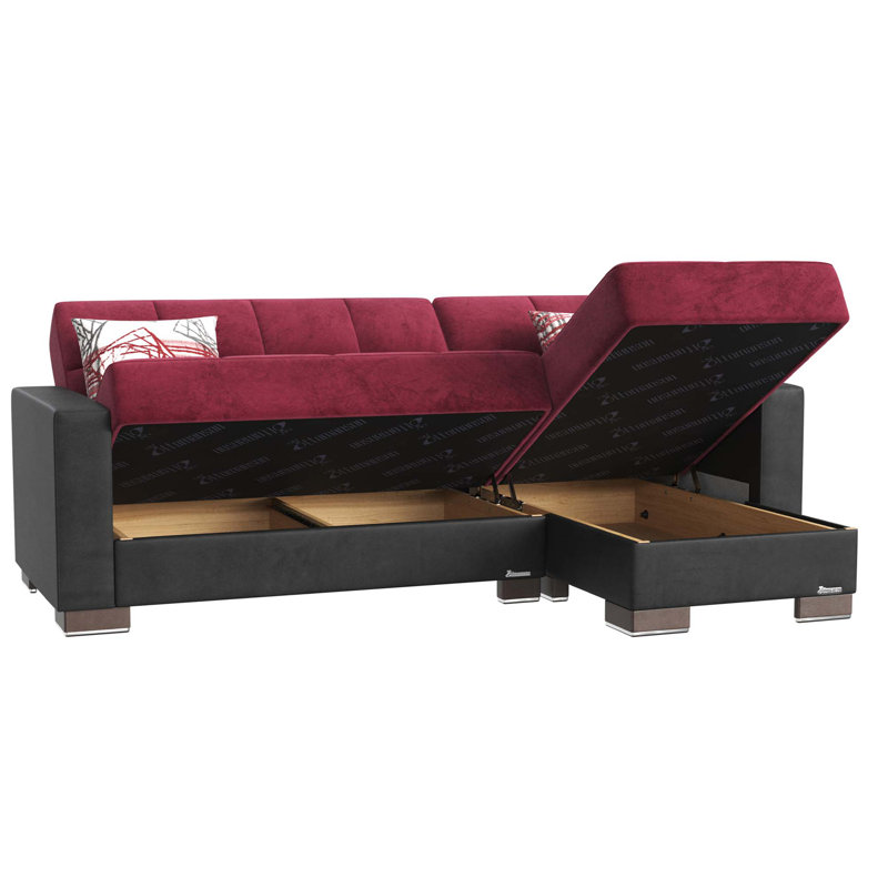 Chaise longue rembourrée convertible avec rangement, Microfibre / microsuède bourgogne