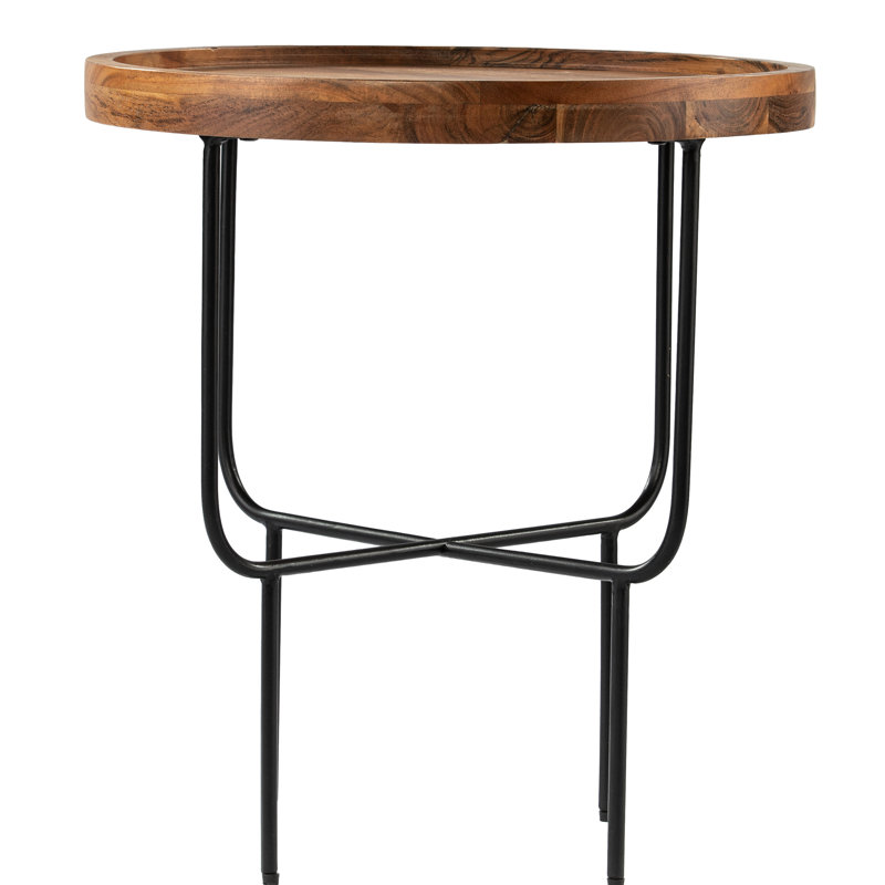 Table de bout moderne avec structure robuste en bois massif et structure en fer