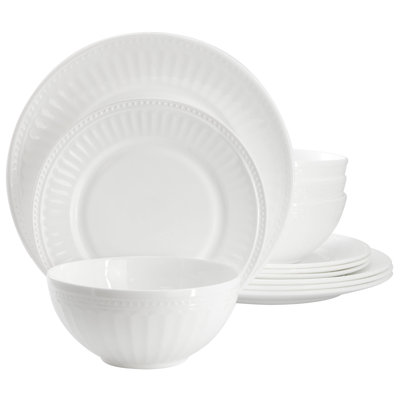 Gibson Ultra By  Swanton Arch 12 Piece Break-resistant Opal Glass Dinnerware Set In White