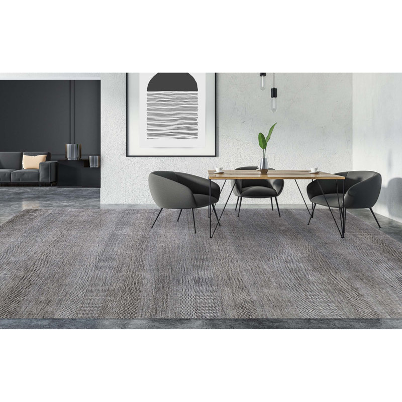 Tapis rectangulaire en laine / gris noué à la main argent / gris, Rectangle 6 pi x 9 pi