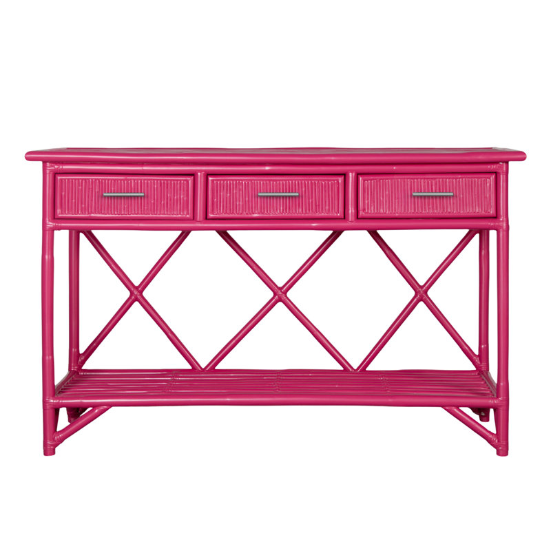 54'' Wide 3 Drawer Rattan Wood Sideboard, Hot Pink