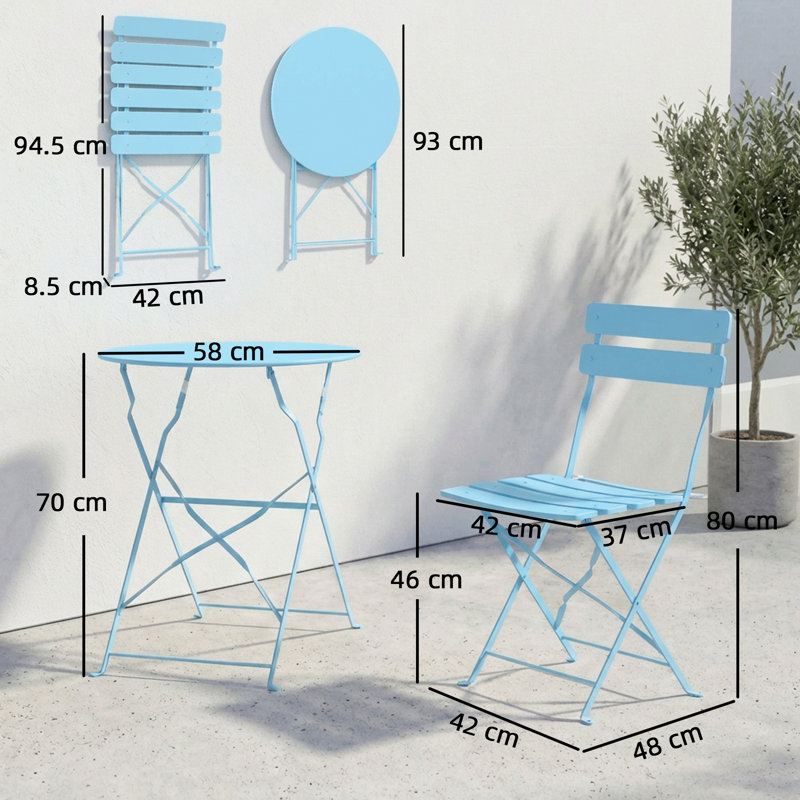 Outsunny 3 Piece Folding Bistro Set Round Bistro Table Set Light Blue