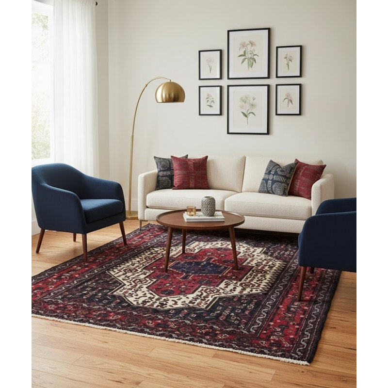 Tapis oriental rouge / bleu en laine noué à la main Fontlan
