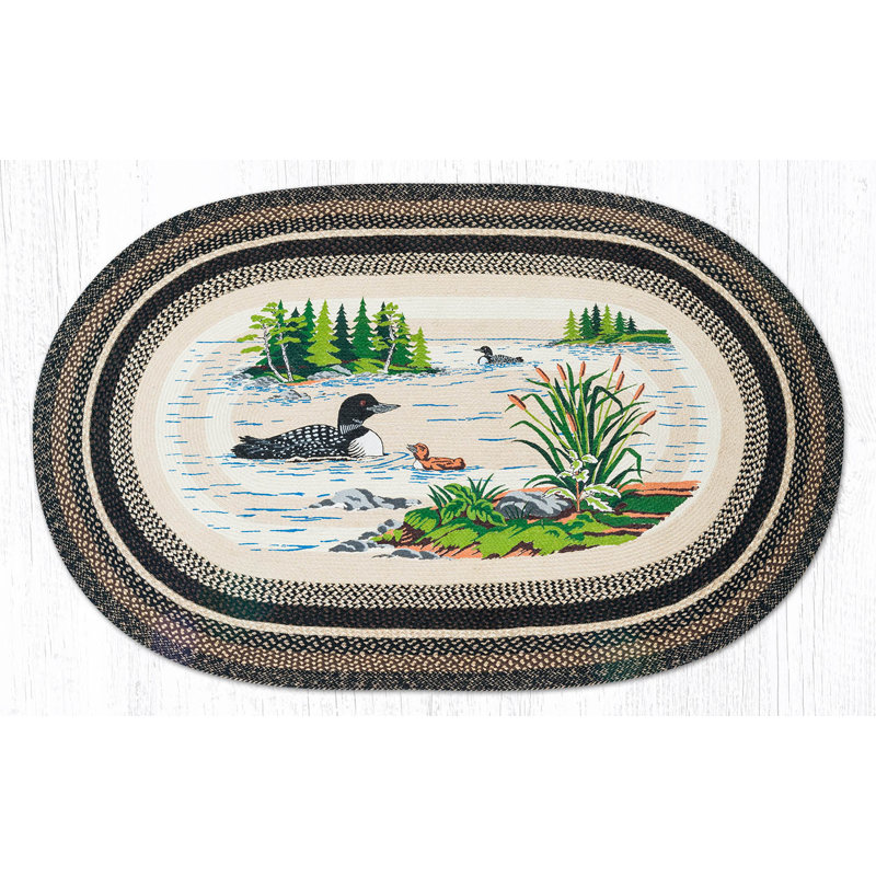  Tapis de jute ovale écologique fait à la main 5 pi x 8 pi Loons, 5 pi x 8 pi