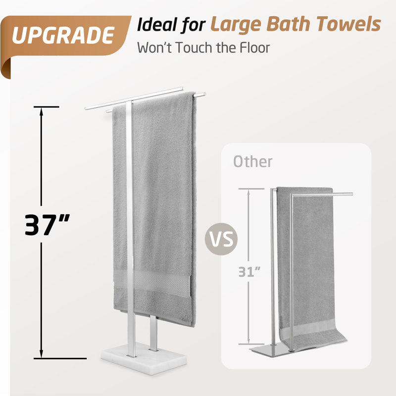 KES Bathroom Freestanding Towel Rack Equal-height 37" H with Marble Base Fits Large Bath Towel, Brushed Finish