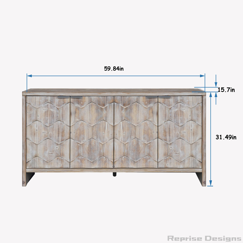Farmhouse Style 4 Door Wooden Cabinet, Natural Wood Wash