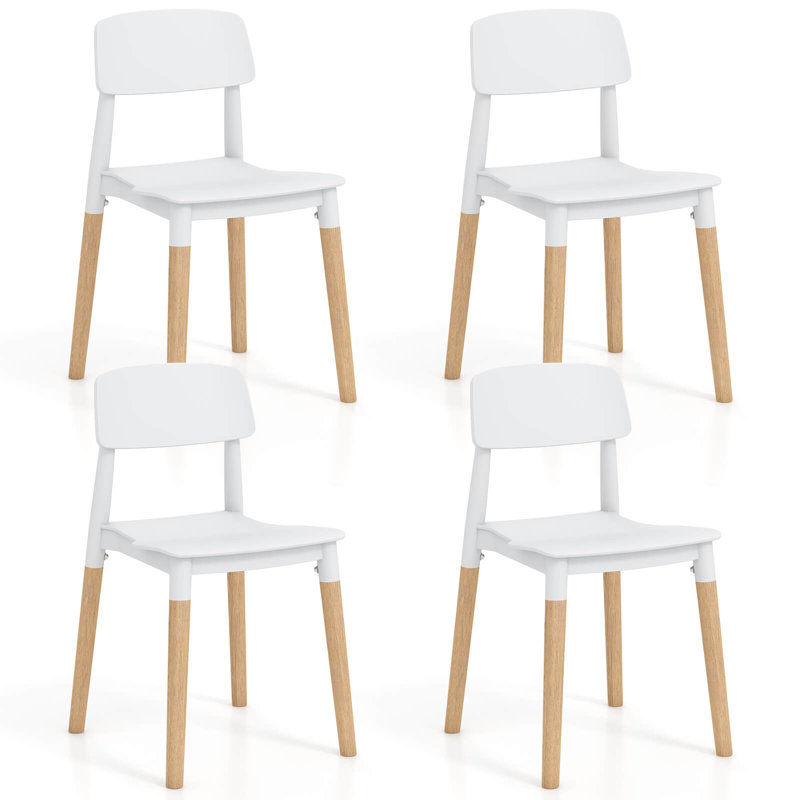 Corrigan Studio® Dining Side Chairs Set Of 4 With Ergonomic Backrest Wide Seat & Sturdy Wooden Legs, White