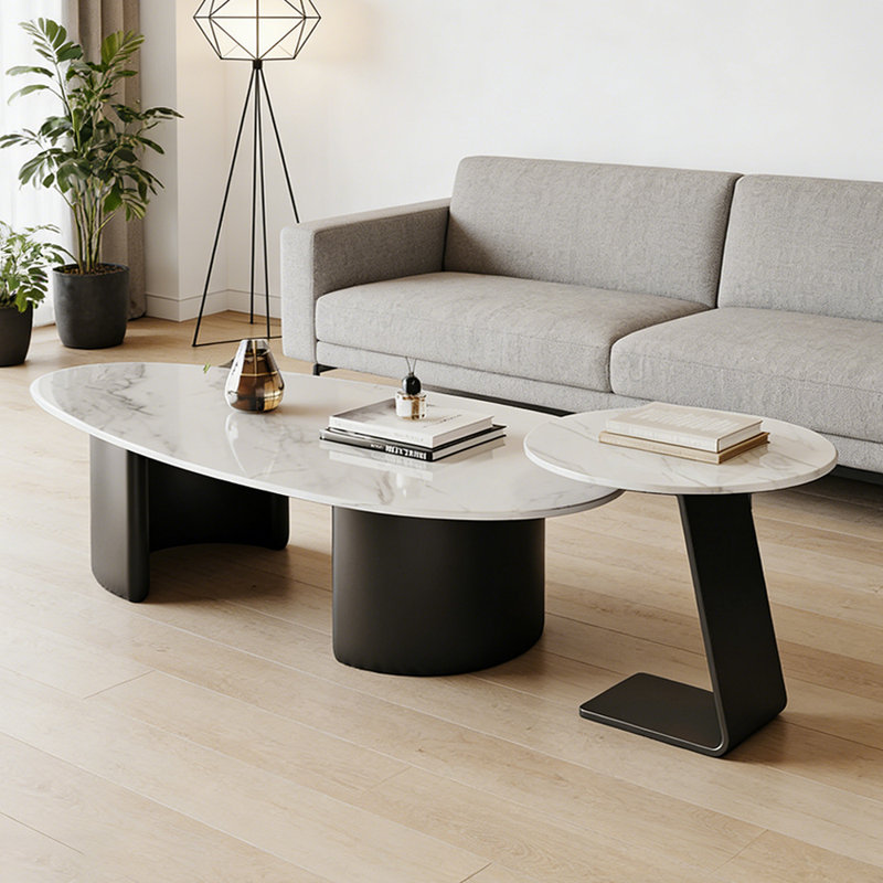 Ensemble de tables basses Modern Simplicity avec base en métal, Blanc / gris clair, H 15,74 po x L 55,11 po x l 27,55 po