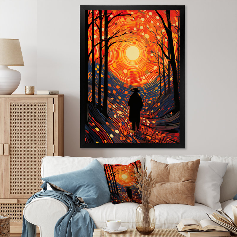 Orange Dawn Awakening Path - Art mural mural, Cadre simple noir, H 32 po x l 24 po x P 1 po