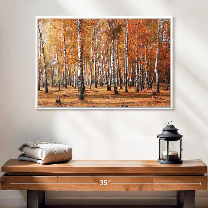 Forêt de bouleaux en automne, Cadre flottant blanc, 46 po x 31 po