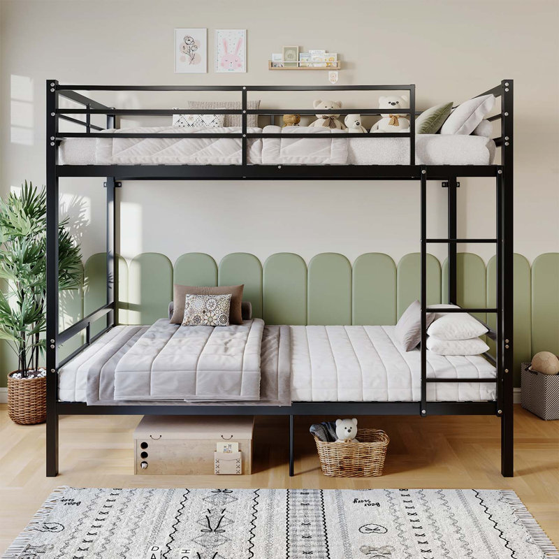 Lit superposé robuste en métal avec garde-corps élevés et rangement sous le lit, convenant aux enfants, aux adolescents et aux adultes