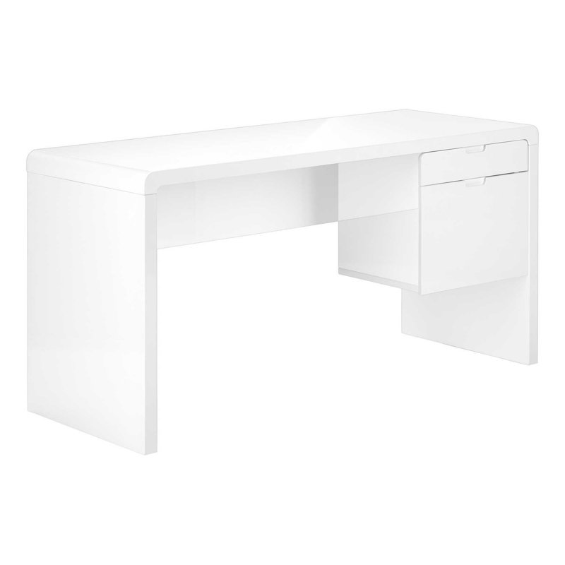 Bureau d'ordinateur, bureau personnel, ordinateur portable, tiroirs de rangement, L 60 po, bureau, stratifié, blanc brillant