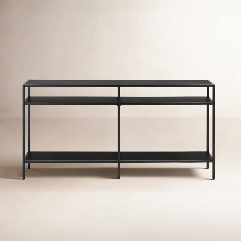 Console de 140 cm de large avec étagères ouvertes à 2 niveaux — Table d'entrée moderne en métal bronze noirci pour salon ou couloir | Gibbs