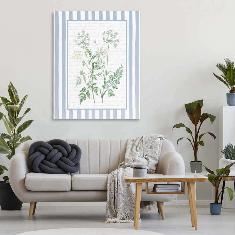 Herbes sauvages sur toile à rayures bleues, design par lettré et doublé, H 48 po x l 36 po