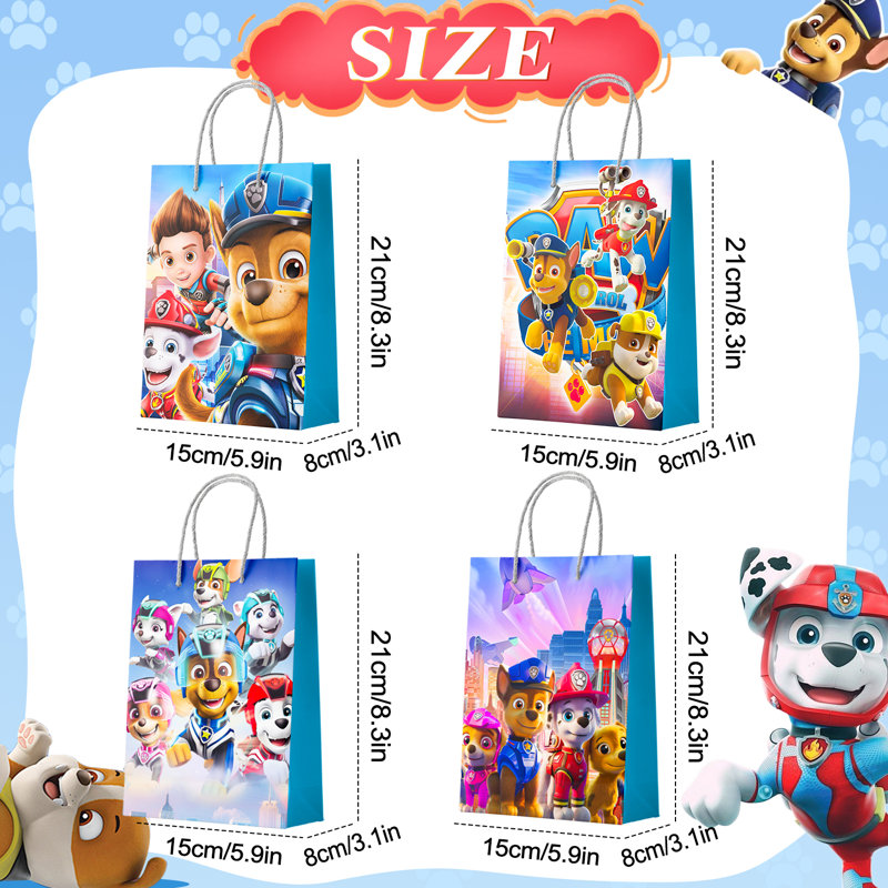 Paw Patrol Party Gift Bags for Kids, 16 Pcs Paw Patrol Favor Goody Bags for Birthday Party Decorations Set