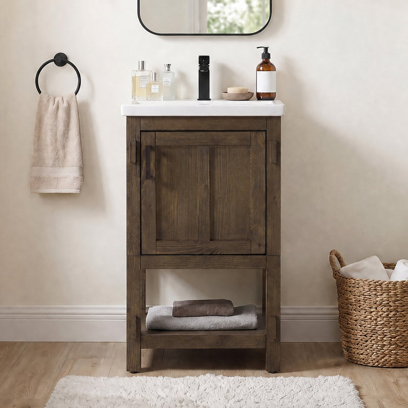 Meuble-lavabo simple autoportant de 20 po avec plateau en céramique Alvah, Cocoa Brown