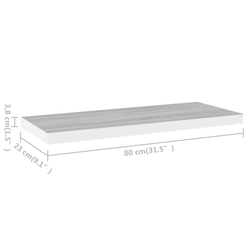 Bridgeville 2 Piece Floating Shelf, 3.8 cm H x 80 cm W x 23.5 cm D, Brown