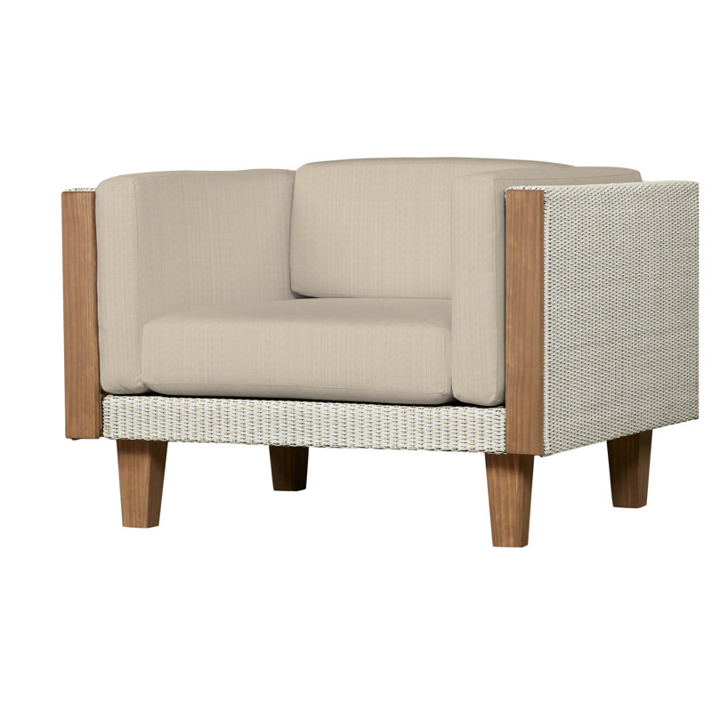 Catalina Outdoor Teak Lounge Chair, Loveboat Saffron, Antique White
