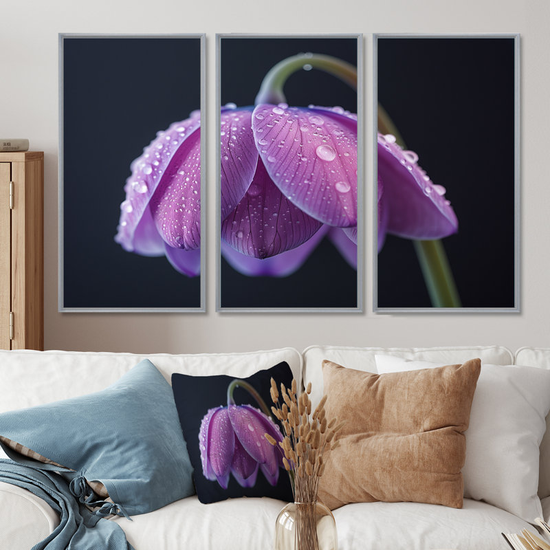 Ensemble de salon art mural noir et mauve, Toile argentée avec cadre flottant, H 32 po x l 48 po x P 1 po