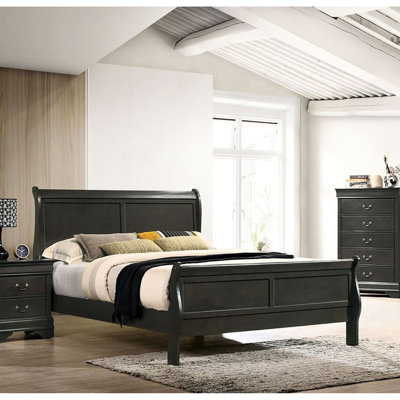 Cadre de lit contemporain gris, grand lit, style, bois d'hévéa massif, pour la chambre à coucher, fondation requise