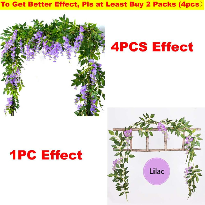 2x7FT Artificial Wisteria Vine Garland Plants Flowers Arts For Ceremony Home Wedding Decoration (Lilac), Lilac/Green