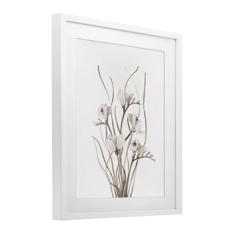 Branches bouclées sur fond blanc, reproduction de verre, design par Lanie Loreth, H 21 po x l 17 po, Cadre blanc côtier