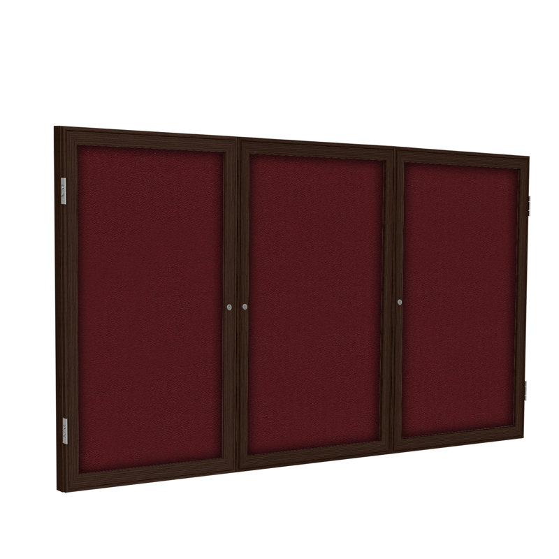 Babillards fermés en tissu à 3 portes avec cadre en bois Ghent, Beige, H 3 pi x l 6 pi, Noyer