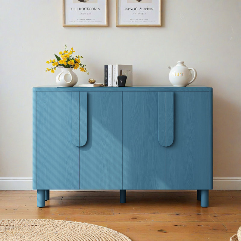 Buffet 4 portes en bois avec tablettes réglables, Marine