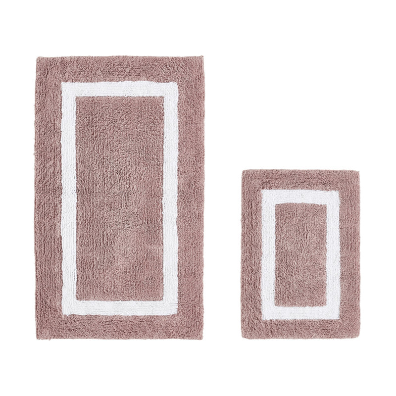 Broshous Premium 100% Cotton 2370 GSM 2-Piece Bath Rug Set, Ultra Plush Tufted Bathroom Mats, Super Absorbent OEKO-TEX® Certified, Reversible, Machine Washable, Spa-Like Comfort, PInk/White