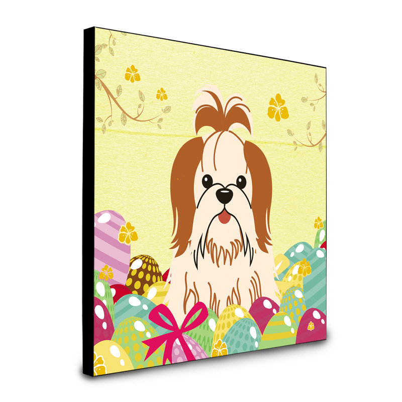 Panneau mural d’art œufs Sentire, Shih Tzu roux / blanc