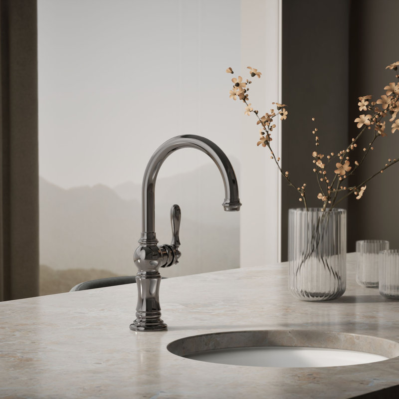 Artifacts® Single-Hole Bar Faucet with Supply Lines, Titanium