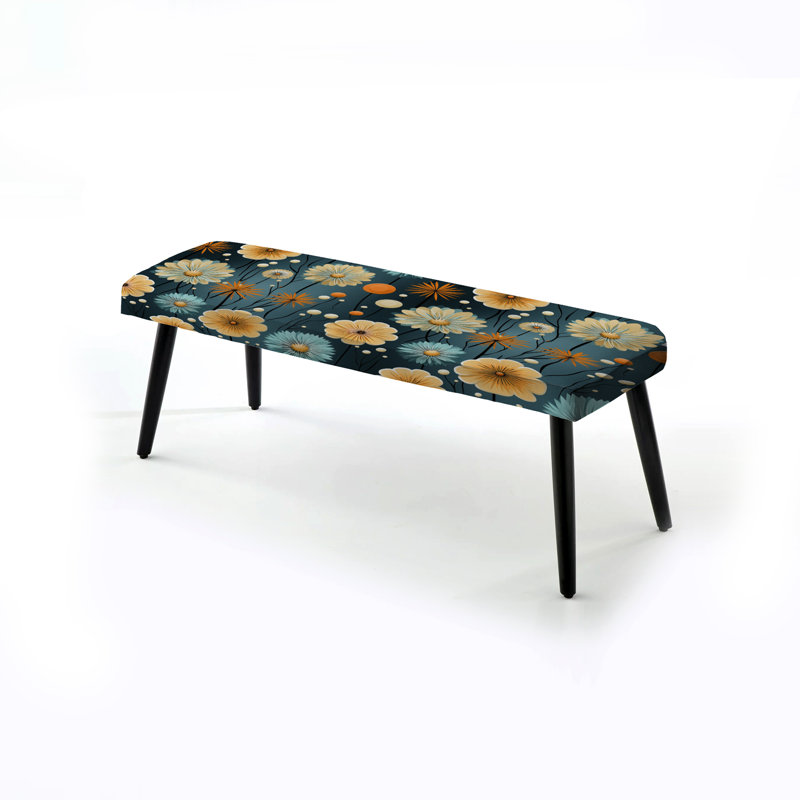 Mod Botanical Delight - Banc rembourré noir Mid-Century