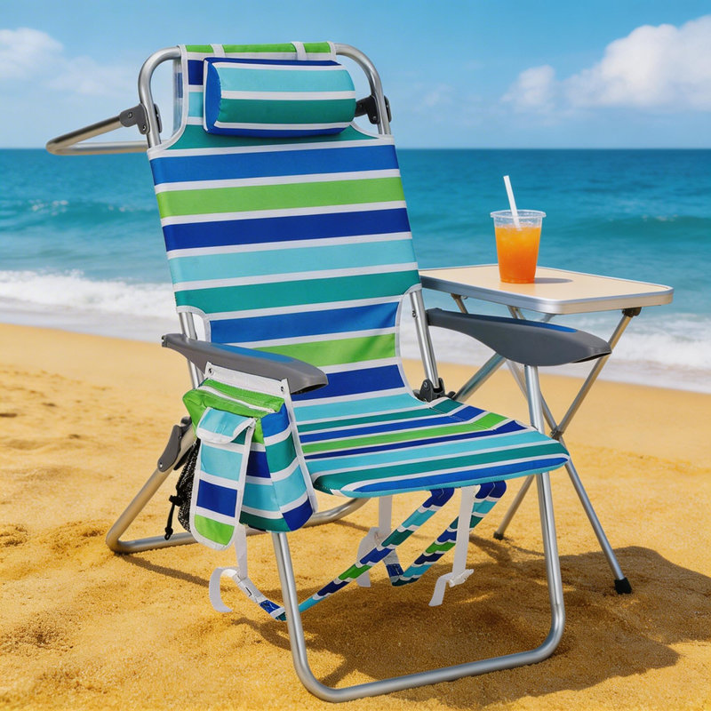 Chaise de plage portative 2 pièces avec porte-gobelet et barre à serviettes pour adultes