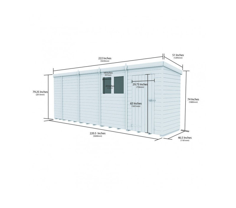 Total Sheds 19ft x 4ft Composite Pent Garden Shed - Single Door - With Windows - EPDM Rubber Roof - UK Manufactured