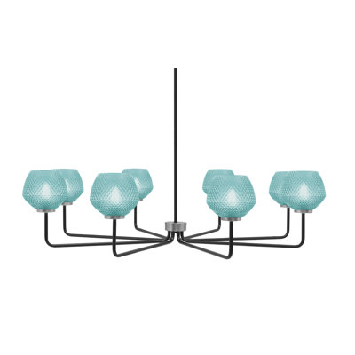 Lustre 8 lumières Amarmula, noir mat et finition graphite, verre texturé turquoise 6 po