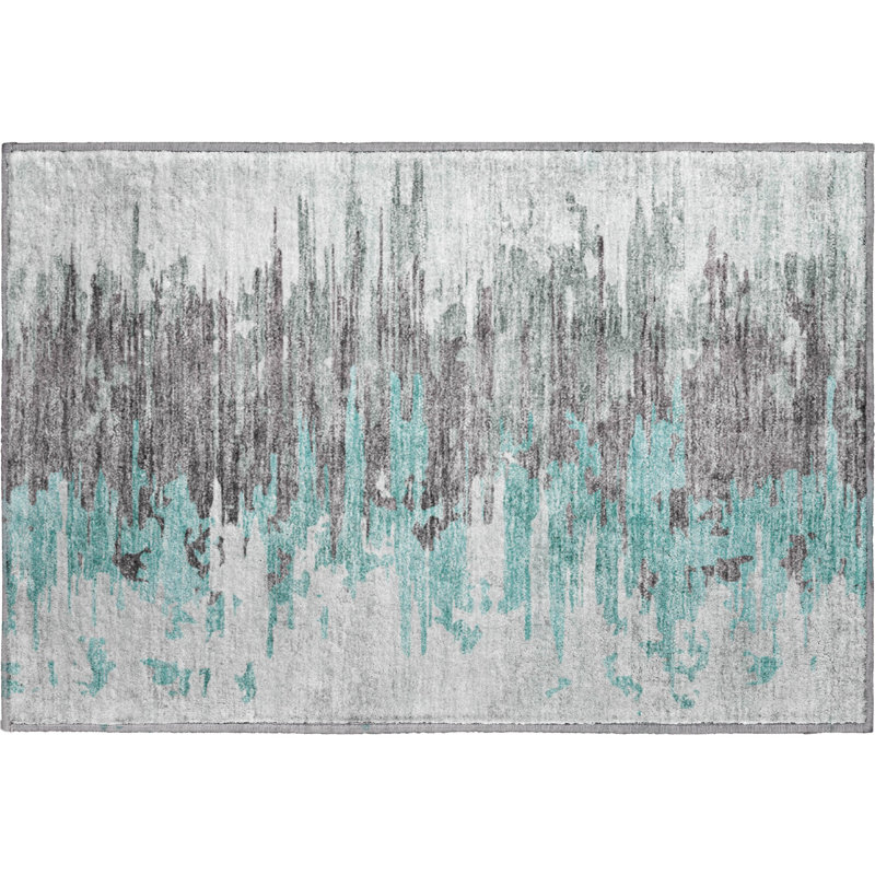 Premium Machine Washable Prisco Teal Rug, Rectangle 1'8" x 2'6"