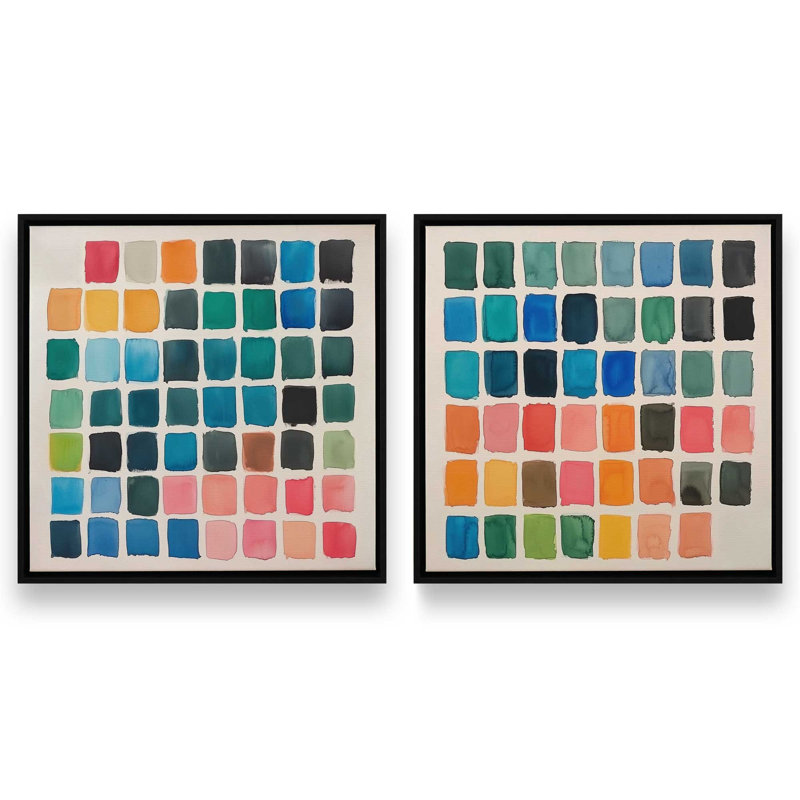Ensemble de 2 imprimés Spectrum Grid, Cadre flottant noir satiné, 16 po x 16 po