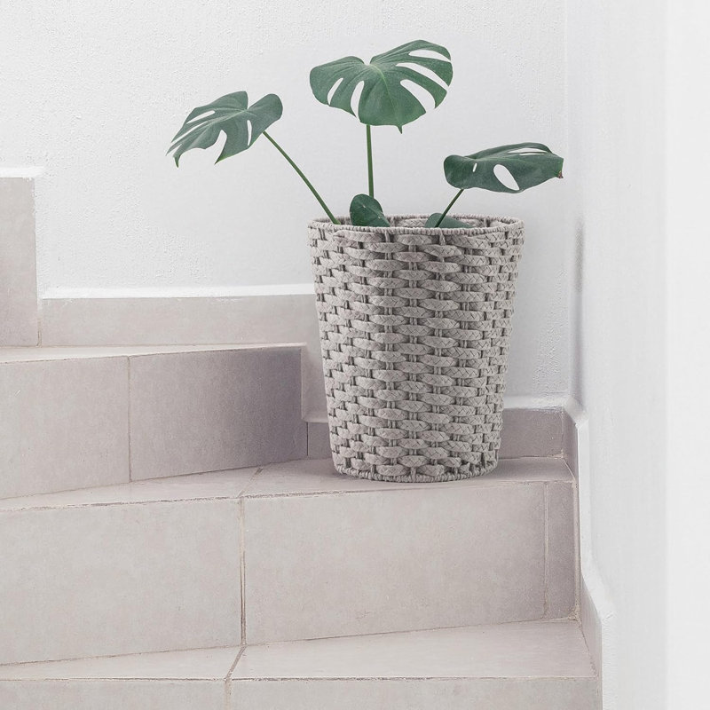 Wicker Kitchen Trash Can, Grey