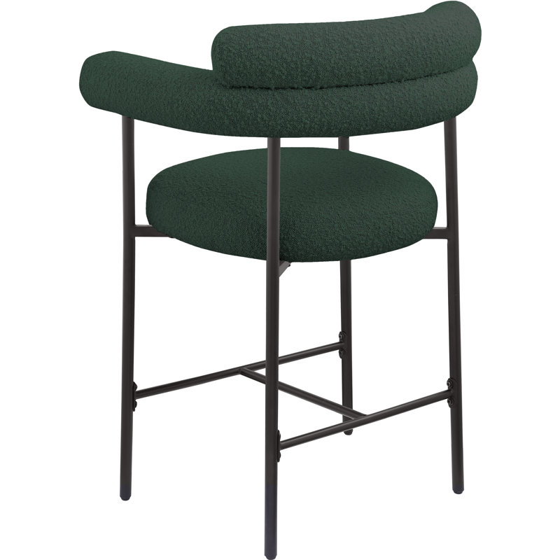 Macdermot 26'' Counter Stool, Matte Black, Green, Boucle Fabric