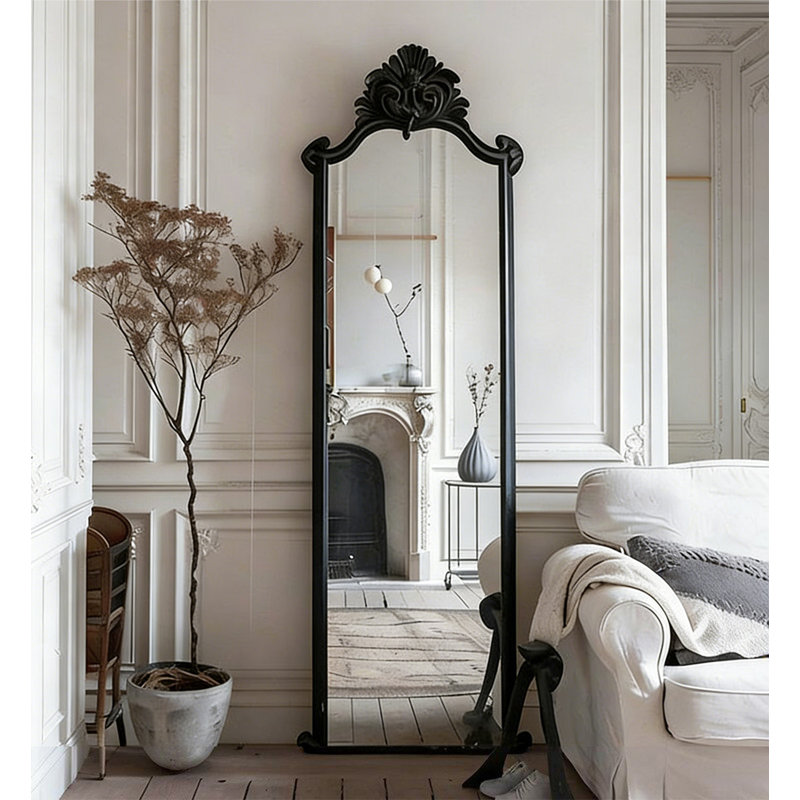 Miroir pleine grandeur de style américain de luxe léger en bois noir, 70.87" H x 31.5" W
