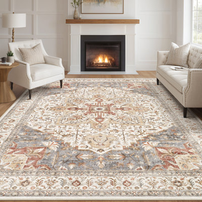Adona Soft Washable Stain Resistant Vintage Floral Area Rug