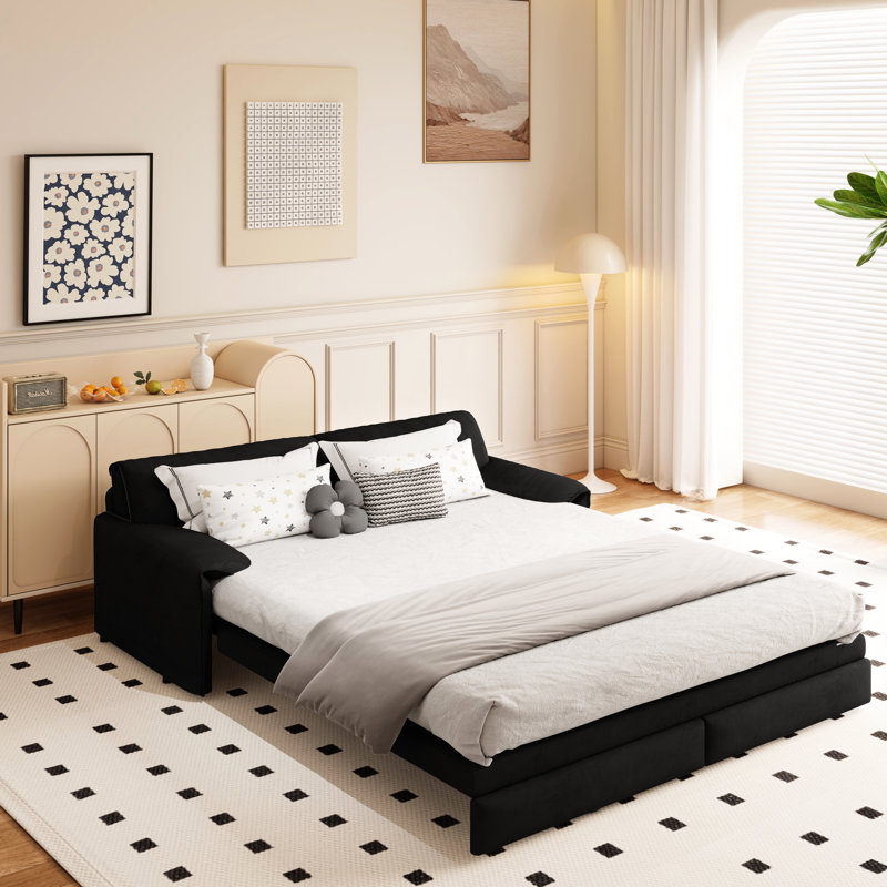 Lit escamotable de 66 po avec lit escamotable, rangement latéral et confortable, conception en velours